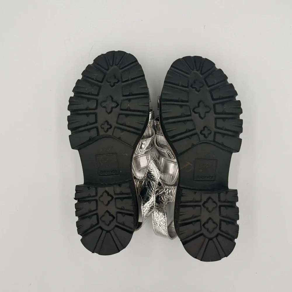 Dolce Vita Silver Metallic Fisherman Black Chunky Heel Platform Boho Sandal 7